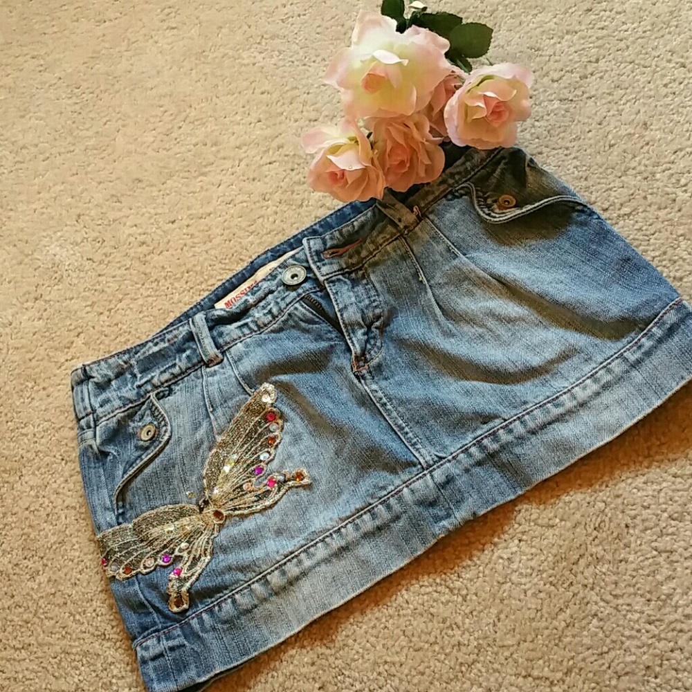 Sequin Butterfly Lowrise Jean Miniskirt
